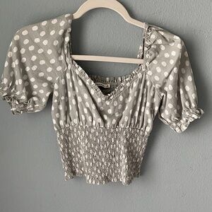 Abercrombie & Fitch Gray Polka Dot Smocked Blouse